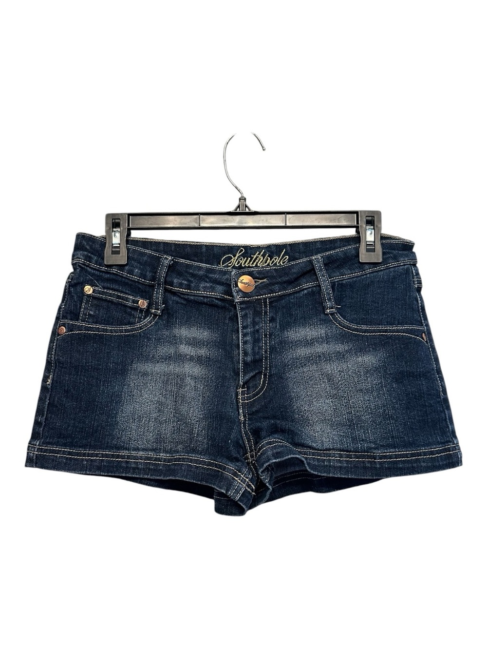 Vintage Y2K Southpole Juniors Dark Blue Denim Jean Shorts w/ Pocket Studs Sz 9